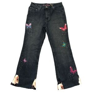 Arizona Girls Plus Jeans 14 1/2 Plus Blue Flare Butterflies Rhinestones *altered